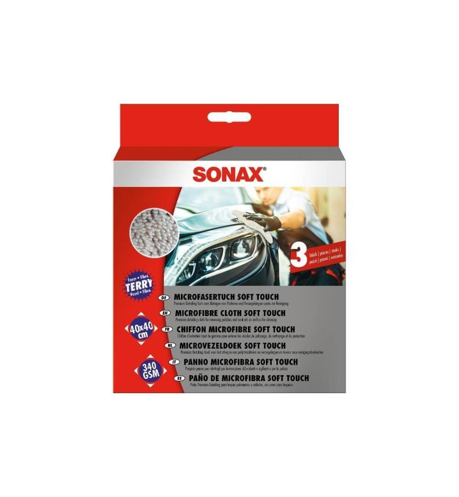 SONAX - Chiffon microfibre soft touch, 40 x 40 cm, 3 pièces