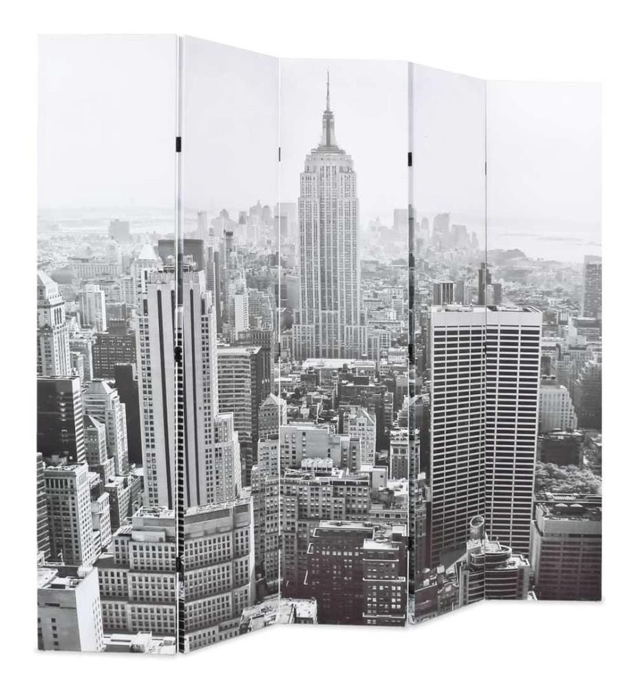 Cloison de séparation pliable 200x170 cm New York Noir et blanc