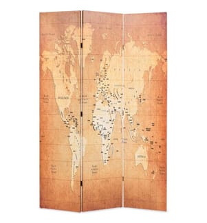 Cloison de séparation pliable 120 x 170 cm Carte du monde Jaune