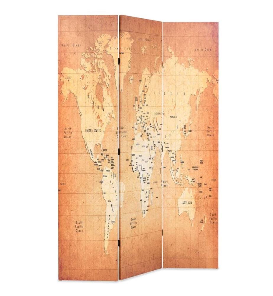 Cloison de séparation pliable 120 x 170 cm Carte du monde Jaune