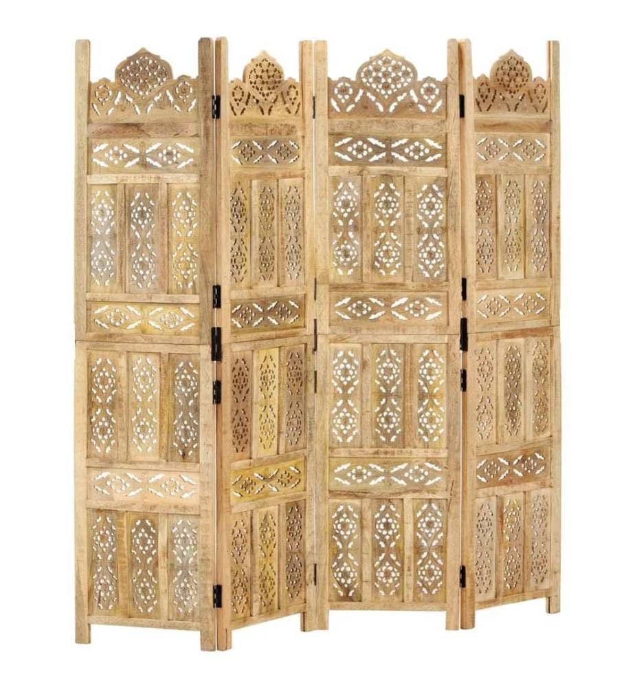 Cloison de séparation 4 panneaux 160x165 cm Bois de manguier