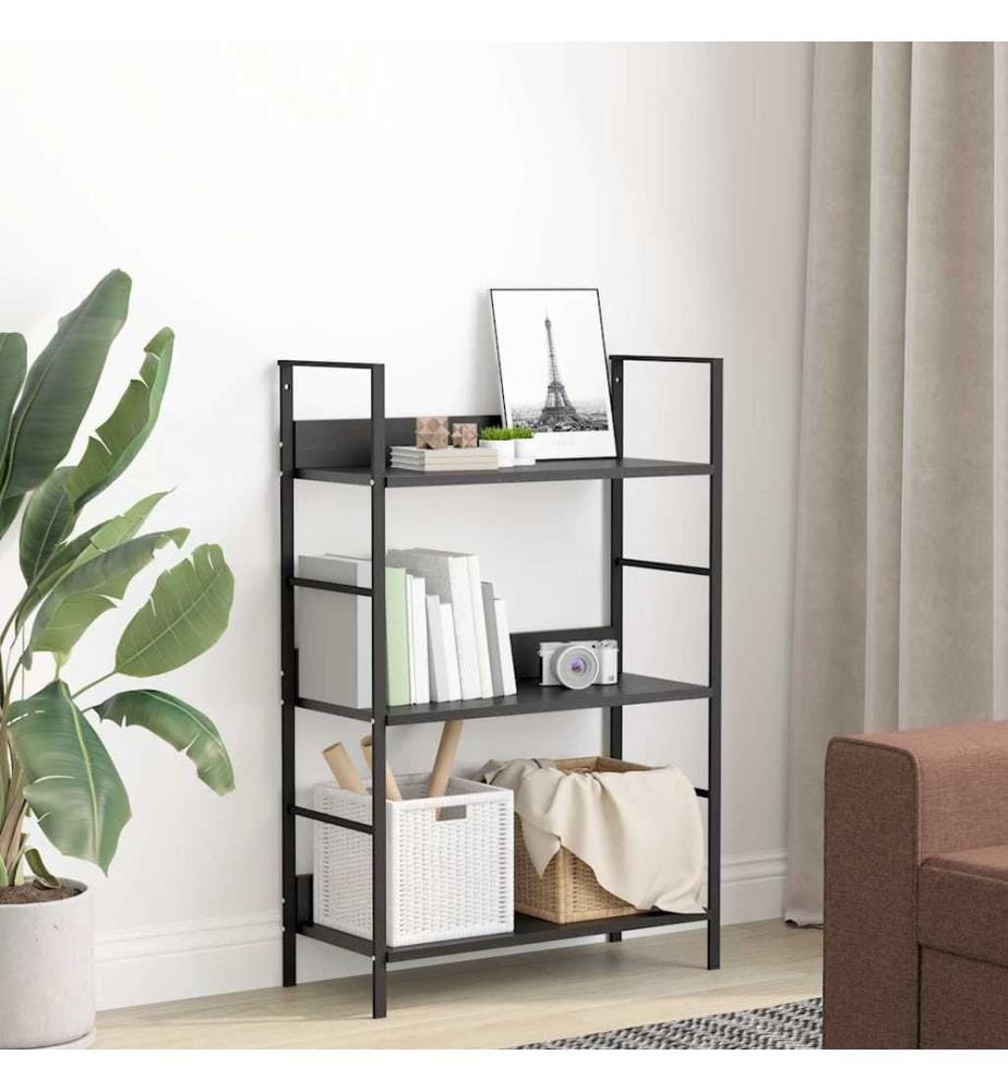 Bibliothèque à 3 niveaux noir 60x27,6x90,5 cm bois d'ingénierie