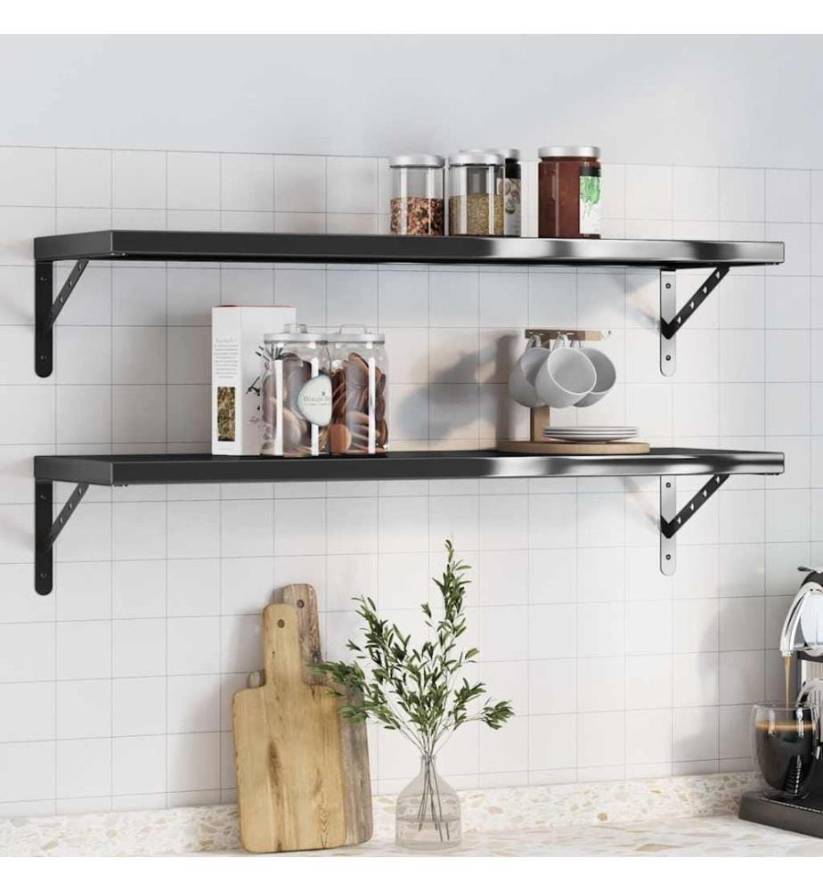 Wandregale 2 Stk. 100x30 cm Schwarz Edelstahl