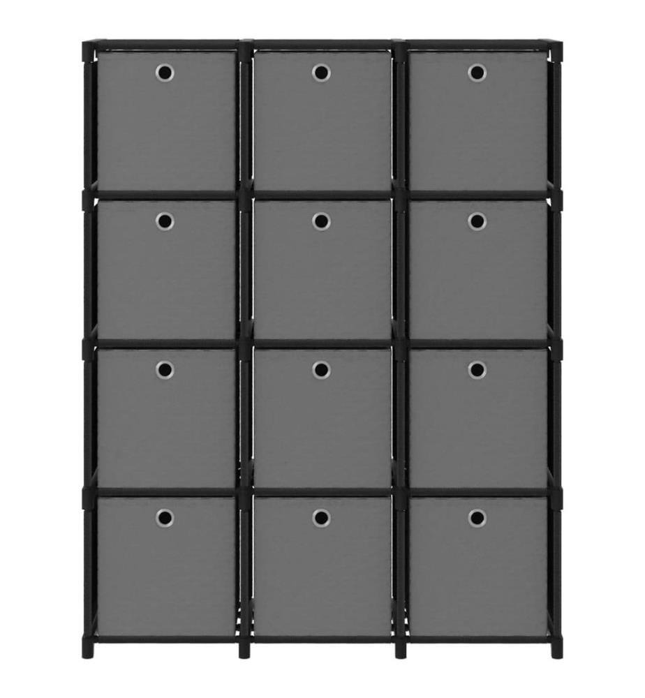 Étagère à 12 cubes avec boîtes Noir 103x30x141 cm Tissu