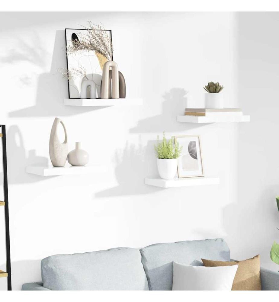 Schweberegale 4 Stk. Hochglanz-Weiss 40x23x3,8 cm MDF