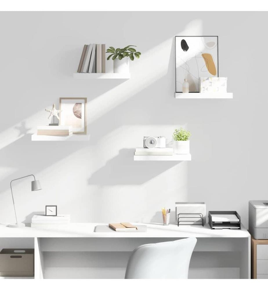 Schweberegale 4 Stk. Hochglanz-Weiss 40x23x3,8 cm MDF
