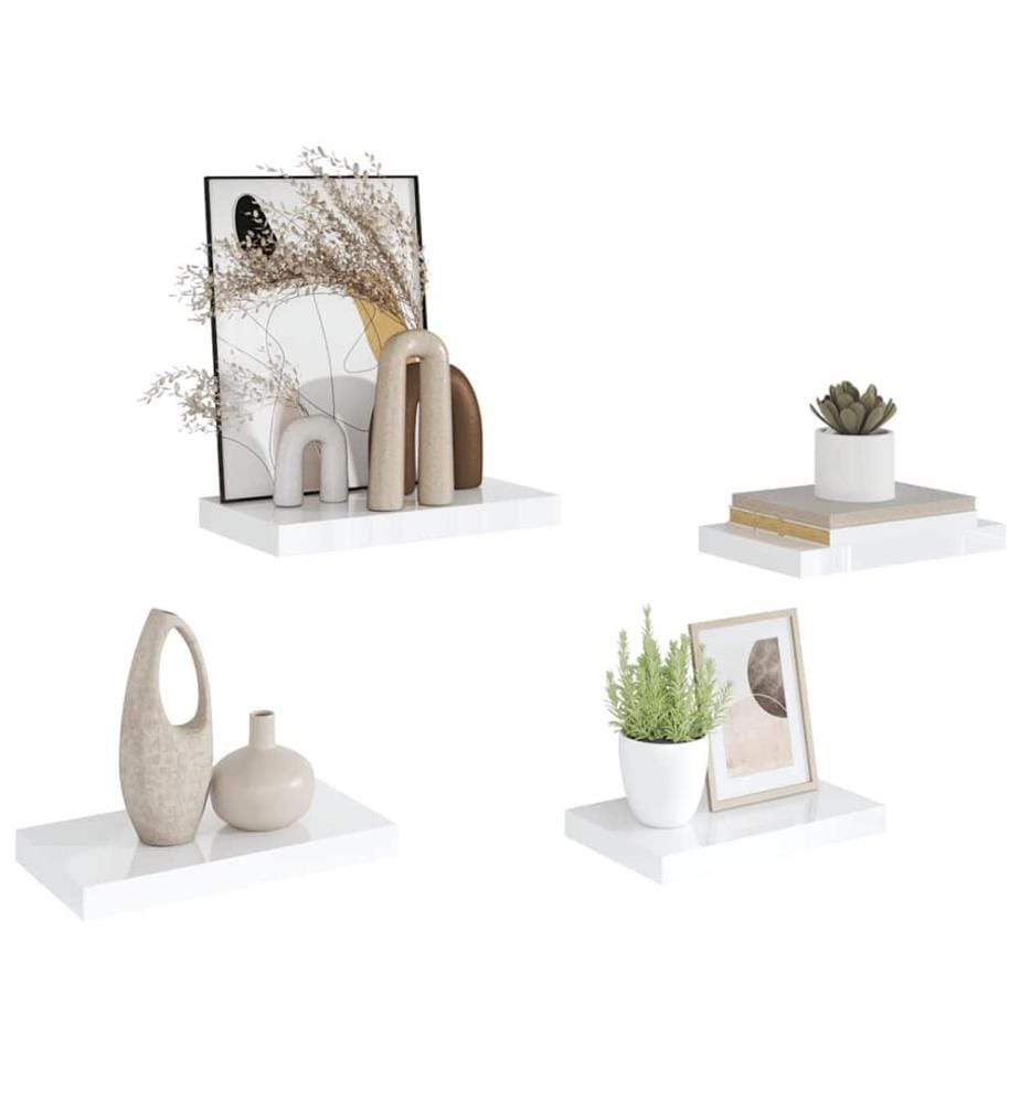 Schweberegale 4 Stk. Hochglanz-Weiss 40x23x3,8 cm MDF