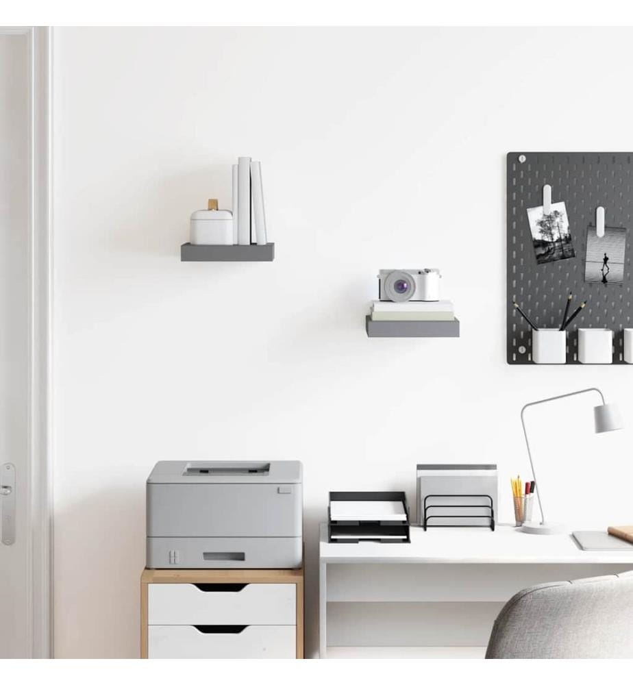 Schweberegale 2 Stk. Hochglanz-Grau 23x23,5x3,8 cm MDF