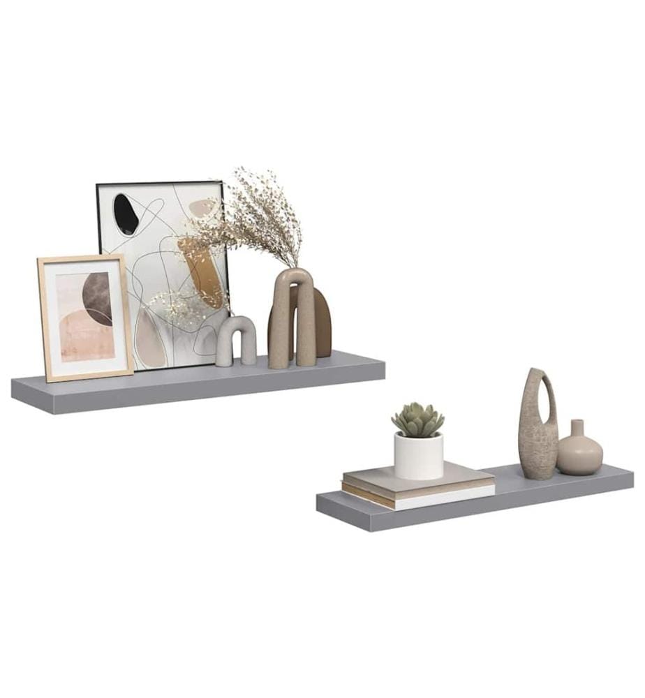 Schweberegale 2 Stk. Grau 80x23,5x3,8 cm MDF
