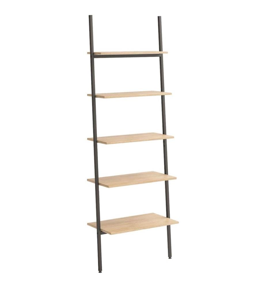 Leiterregal mit 5 Böden Hellbraun und Schwarz 64x34x185,5 cm