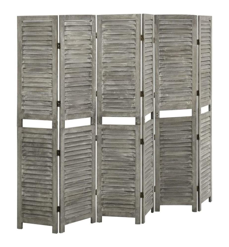 6-tlg. Raumteiler Grau 214x166 cm Massivholz