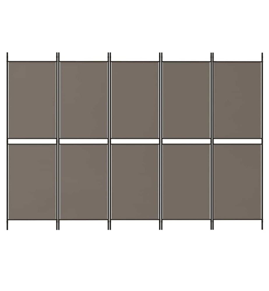 Cloison de séparation 5 panneaux Anthracite 250x180 cm Tissu