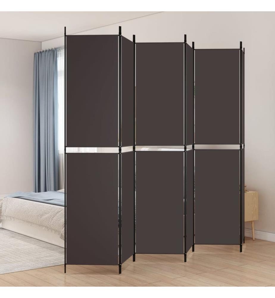 Cloison de séparation 6 panneaux Marron 300x220 cm Tissu