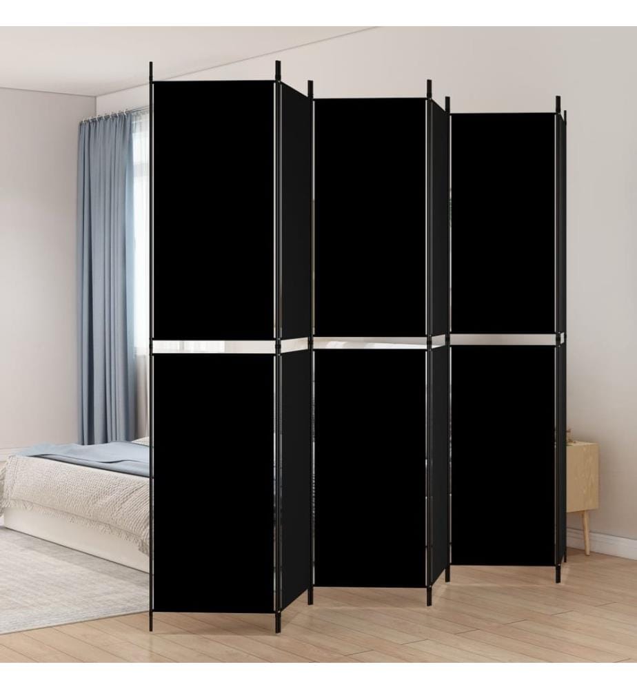 6-tlg. Paravent Schwarz 300x220 cm Stoff