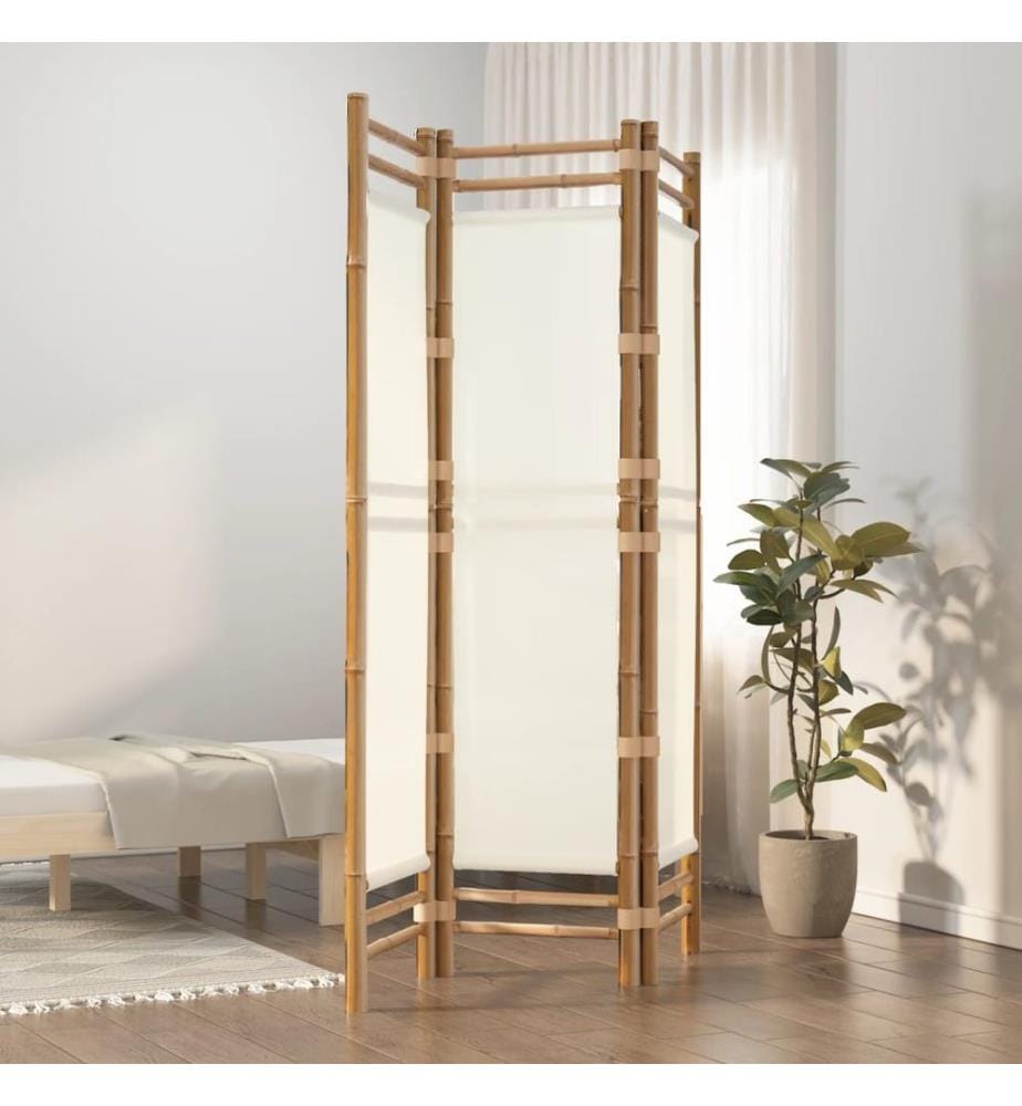 3-tlg. Paravent Faltbar 120 cm Bambus und Canvas