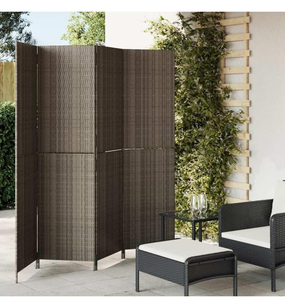 Paravent 4-tlg. Grau Poly Rattan