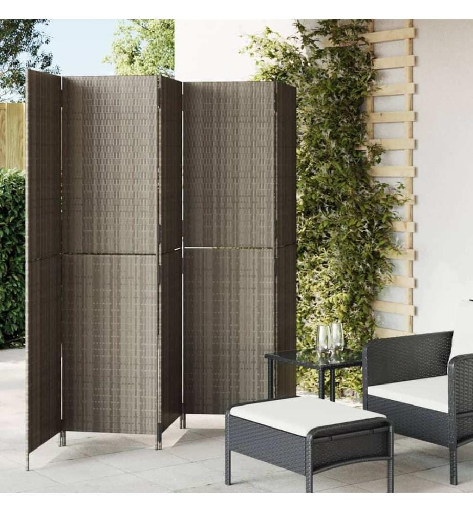 Paravent 5-tlg. Grau Poly Rattan