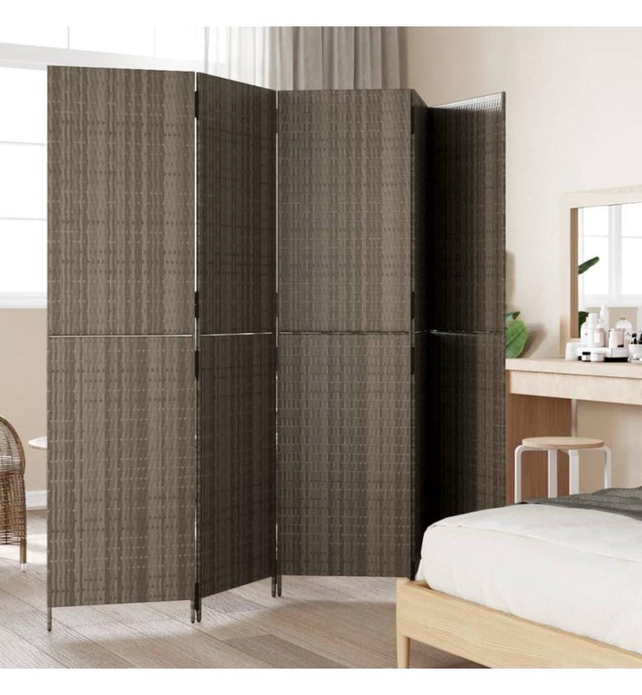 Paravent 5-tlg. Grau Poly Rattan