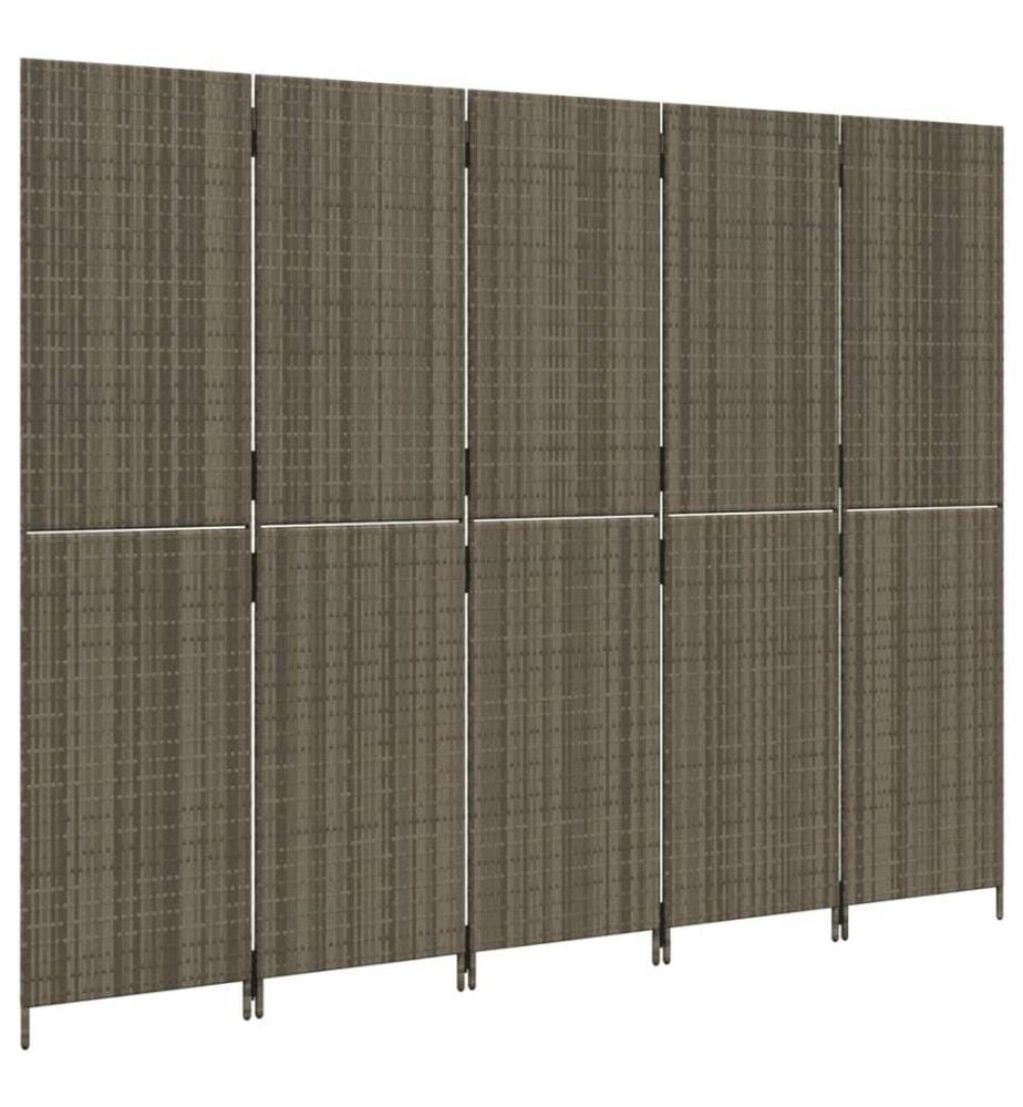 Paravent 5-tlg. Grau Poly Rattan