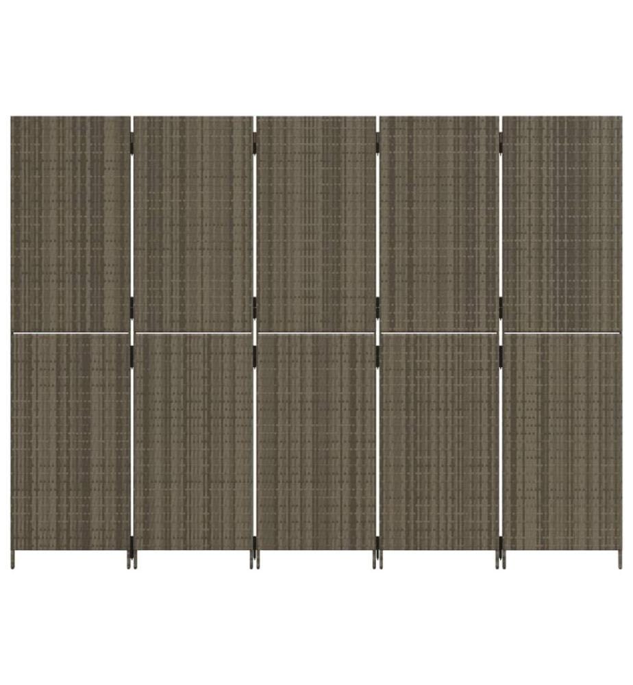 Paravent 5-tlg. Grau Poly Rattan