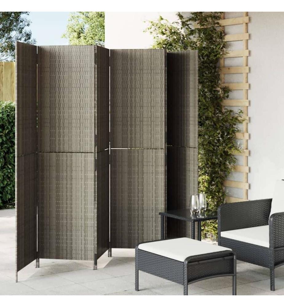 Paravent 6-tlg. Grau Poly Rattan