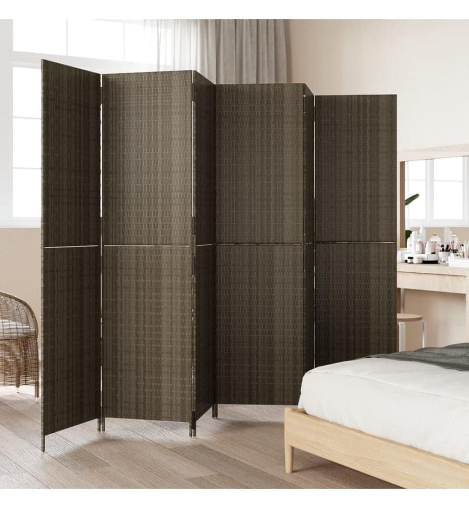 Paravent 6-tlg. Grau Poly Rattan