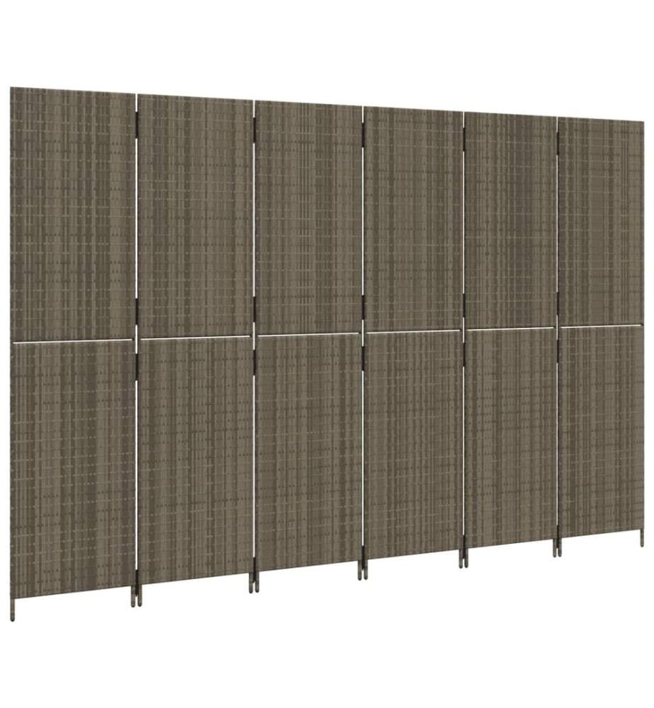Paravent 6-tlg. Grau Poly Rattan