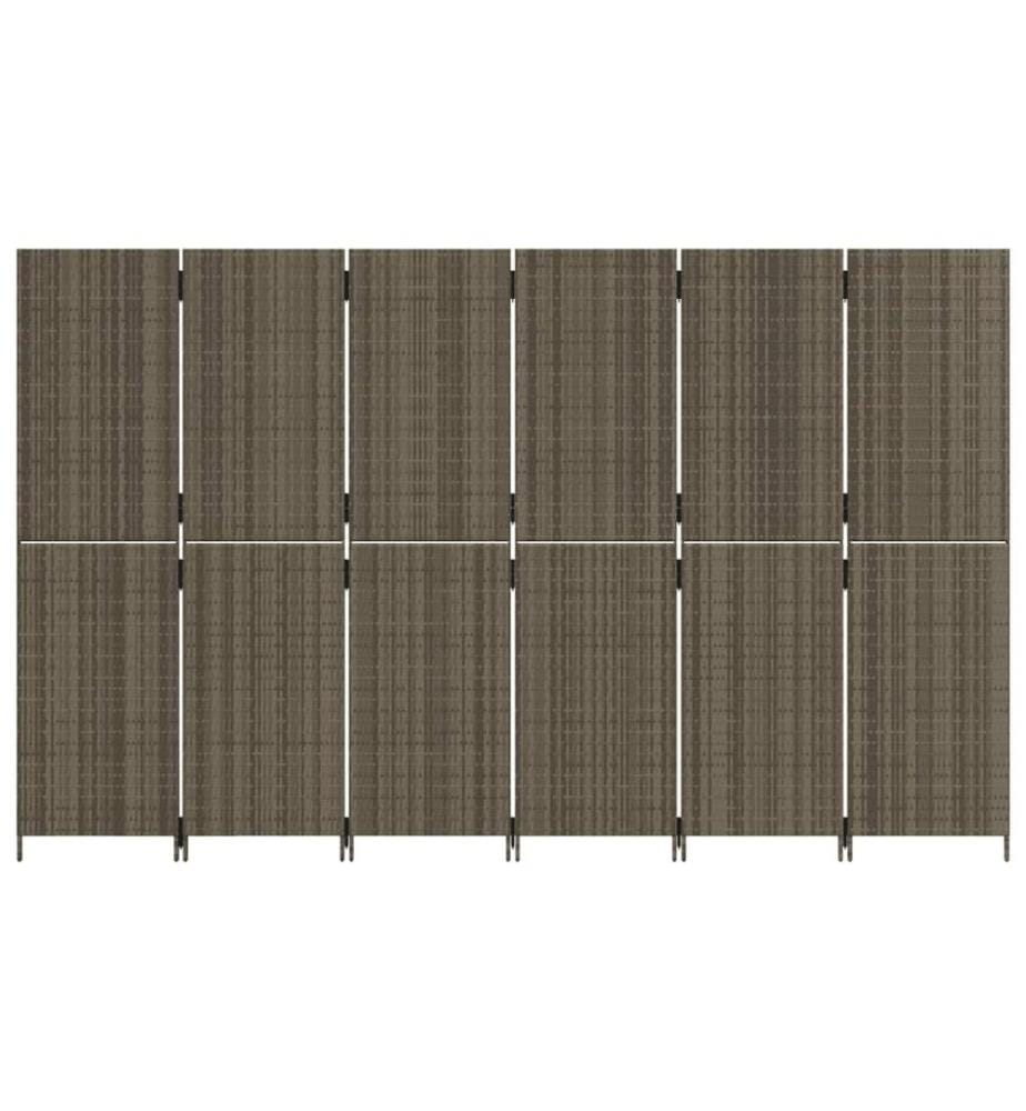 Paravent 6-tlg. Grau Poly Rattan