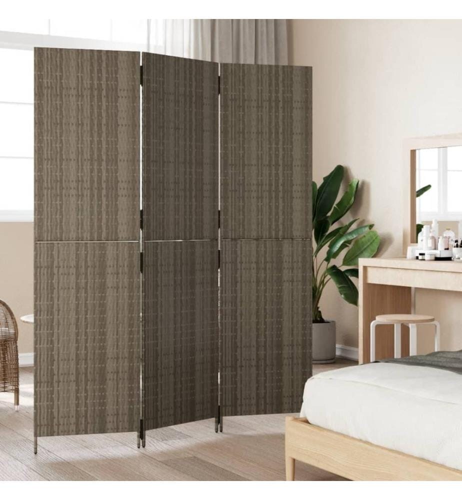 Paravent 3-tlg. Grau Poly Rattan