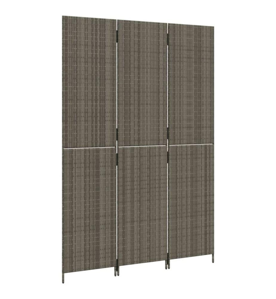 Paravent 3-tlg. Grau Poly Rattan