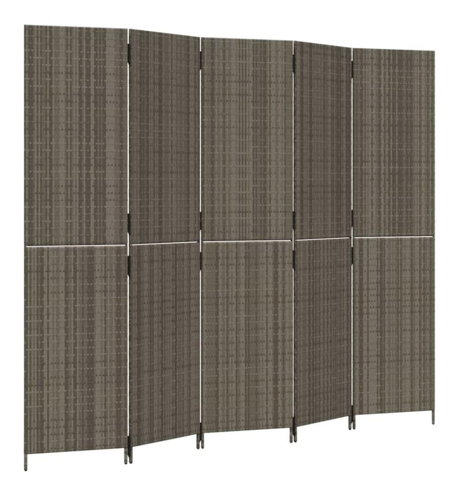 Paravent 5-tlg. Grau Poly Rattan