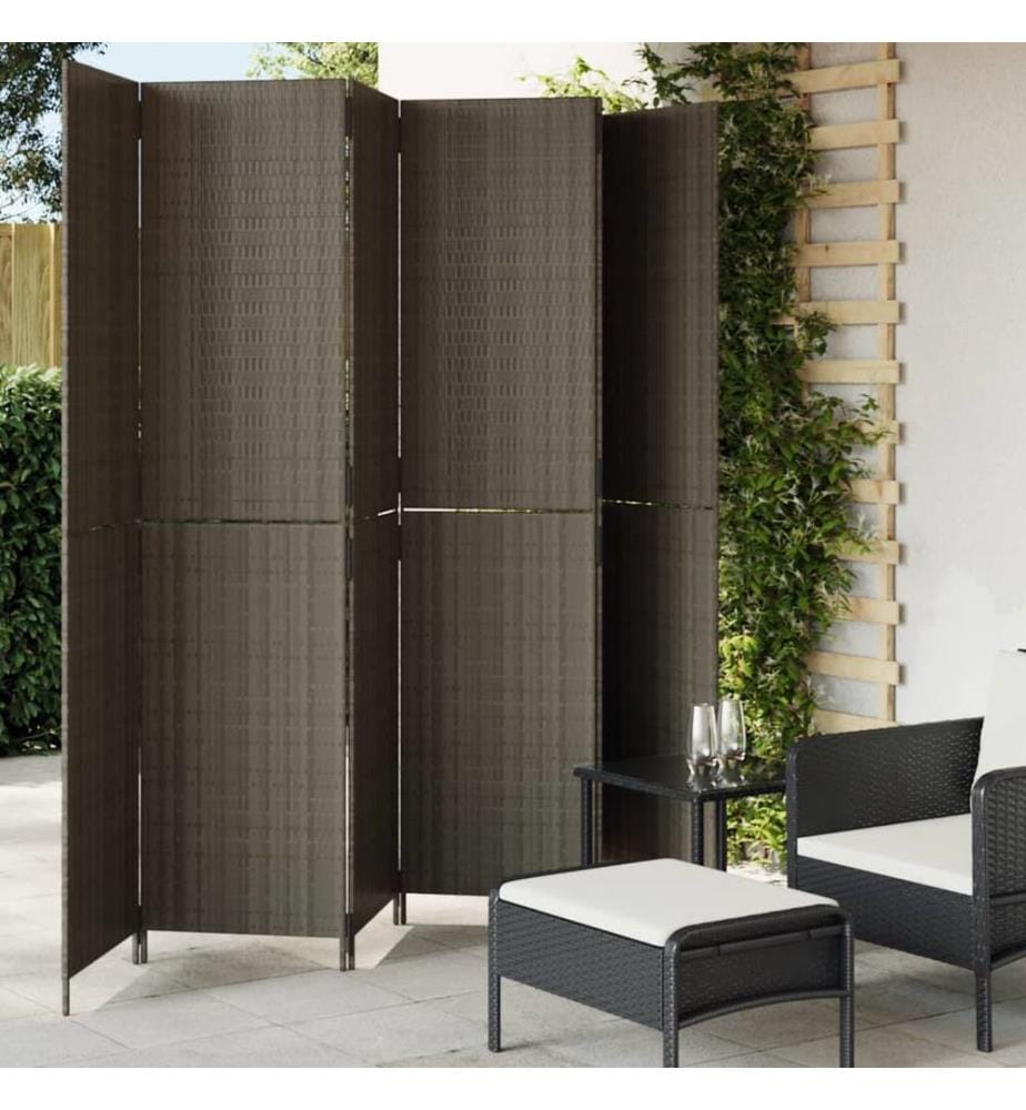 Paravent 6-tlg. Grau Poly Rattan