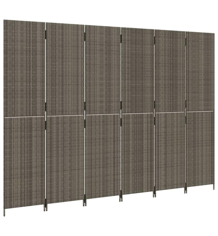 Paravent 6-tlg. Grau Poly Rattan