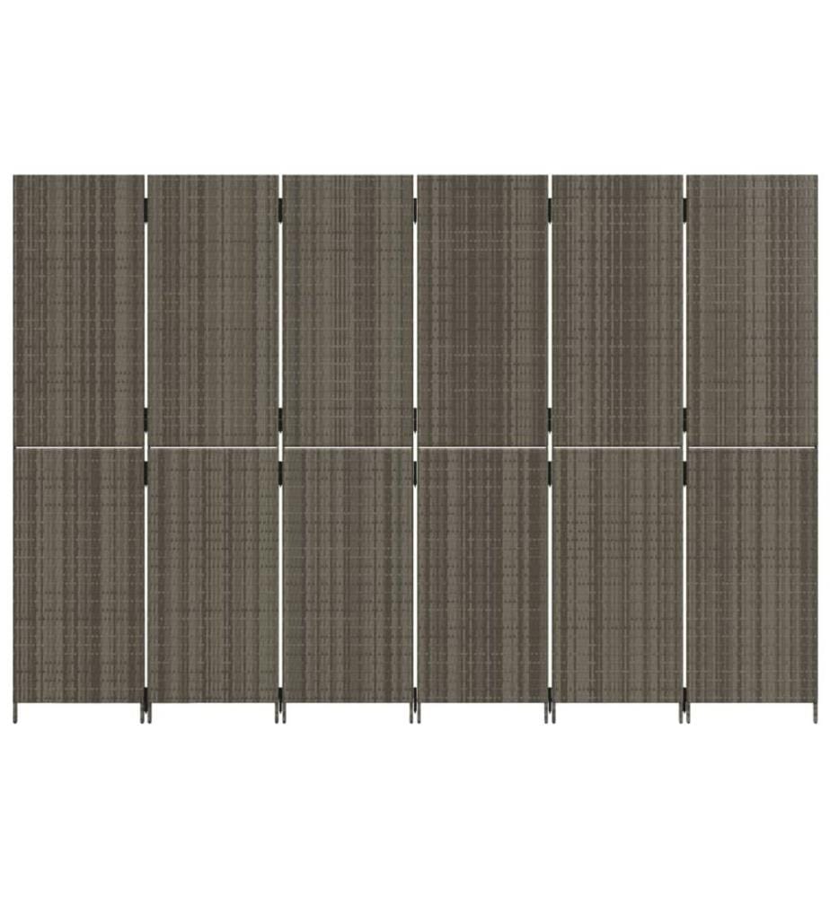 Paravent 6-tlg. Grau Poly Rattan