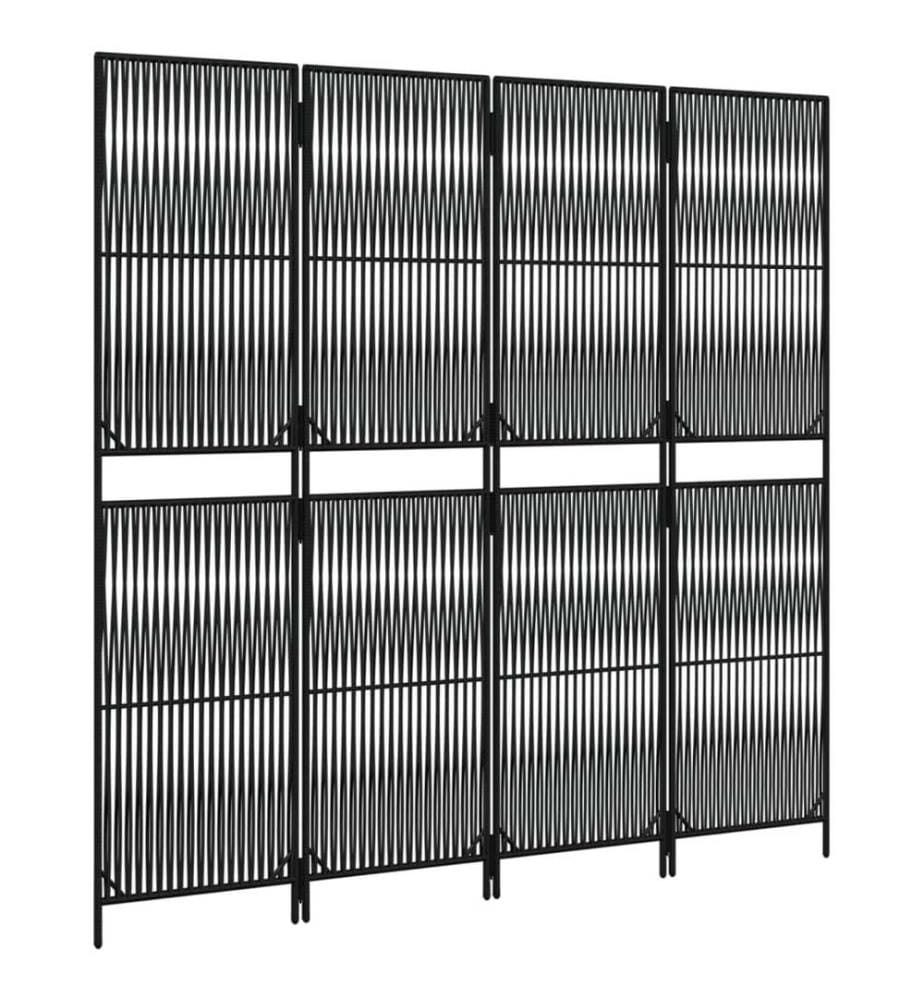 Paravent 4-tlg. Schwarz Poly Rattan