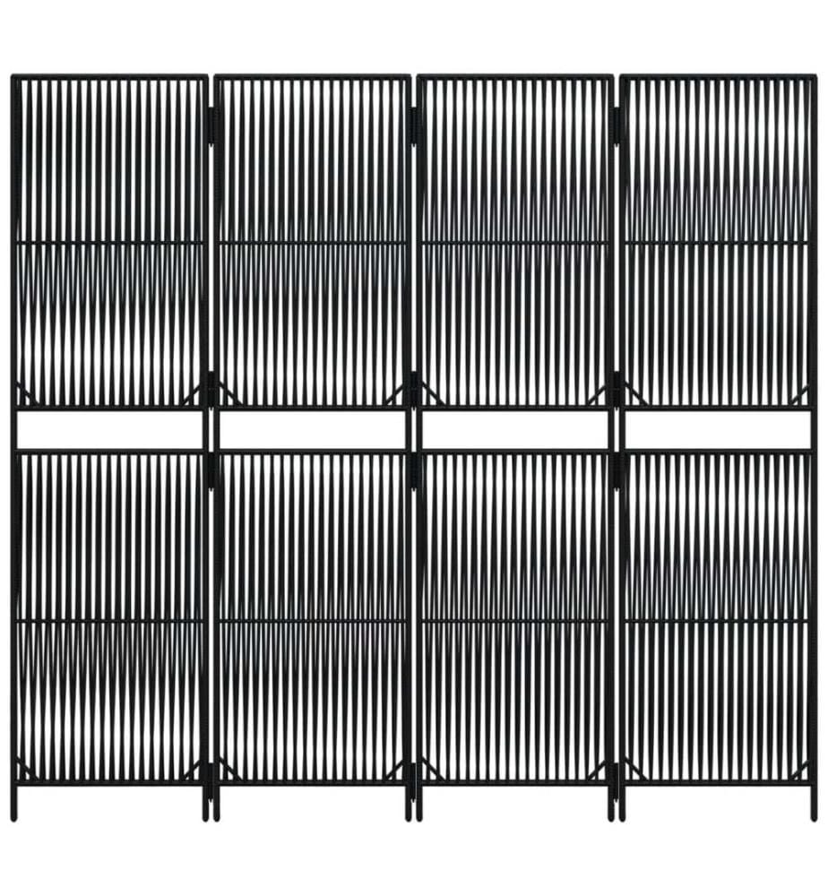Paravent 4-tlg. Schwarz Poly Rattan