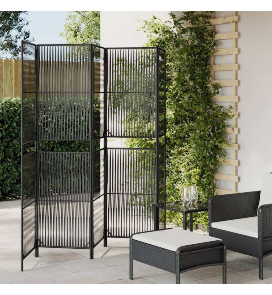 Paravent 5-tlg. Schwarz Poly Rattan