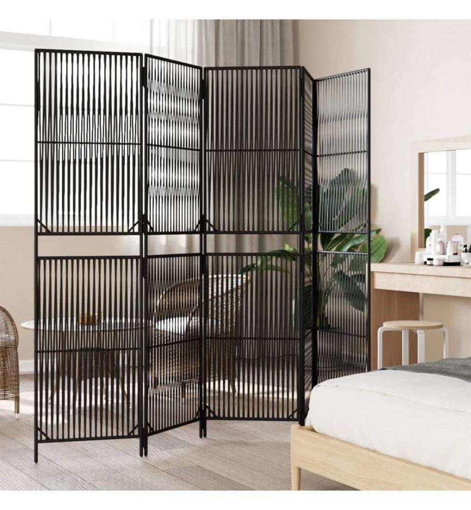Paravent 5-tlg. Schwarz Poly Rattan