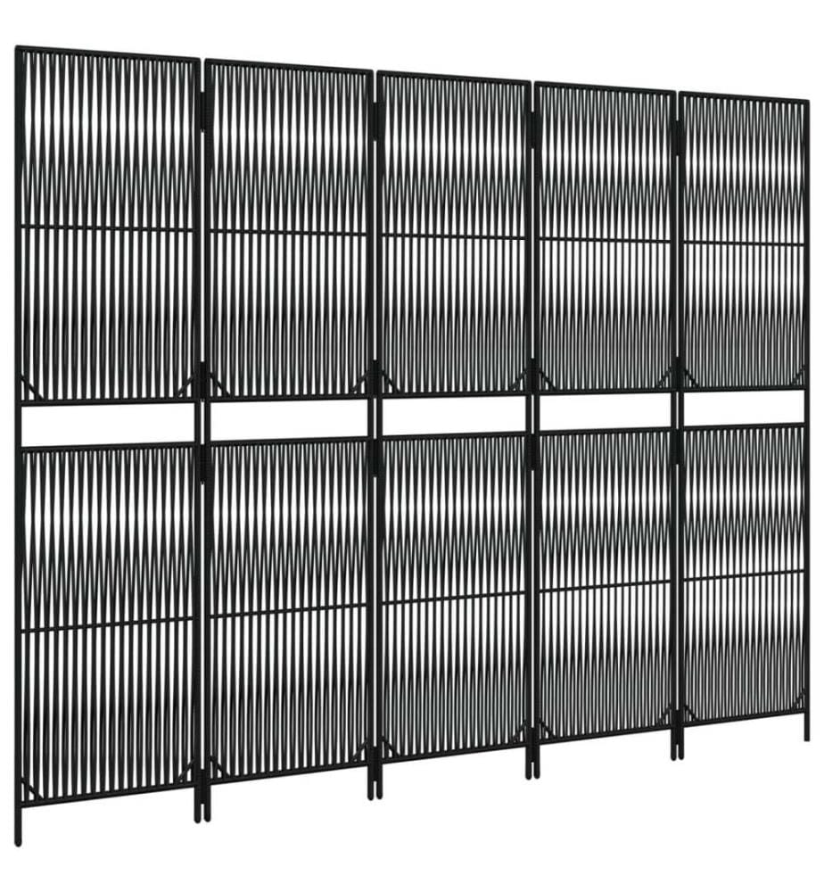 Paravent 5-tlg. Schwarz Poly Rattan