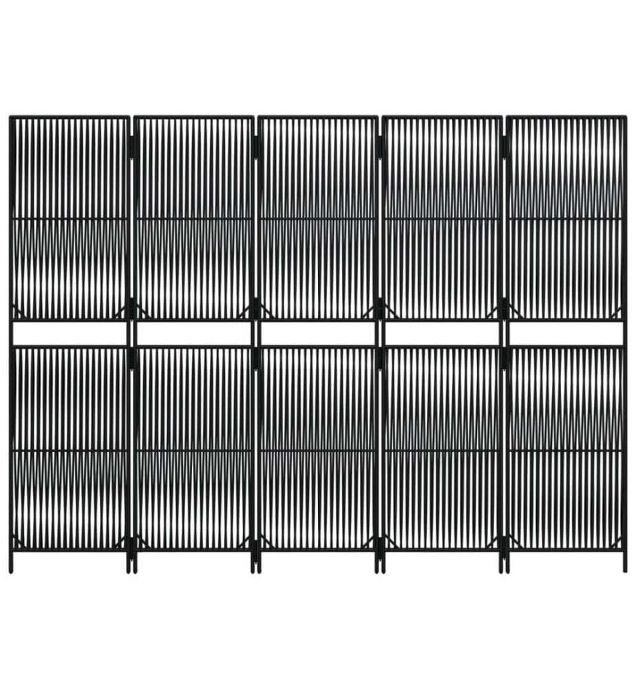 Paravent 5-tlg. Schwarz Poly Rattan