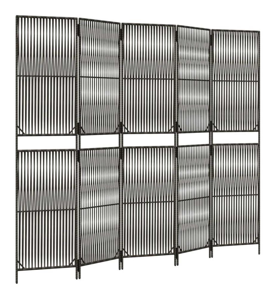 Paravent 5-tlg. Grau Poly Rattan