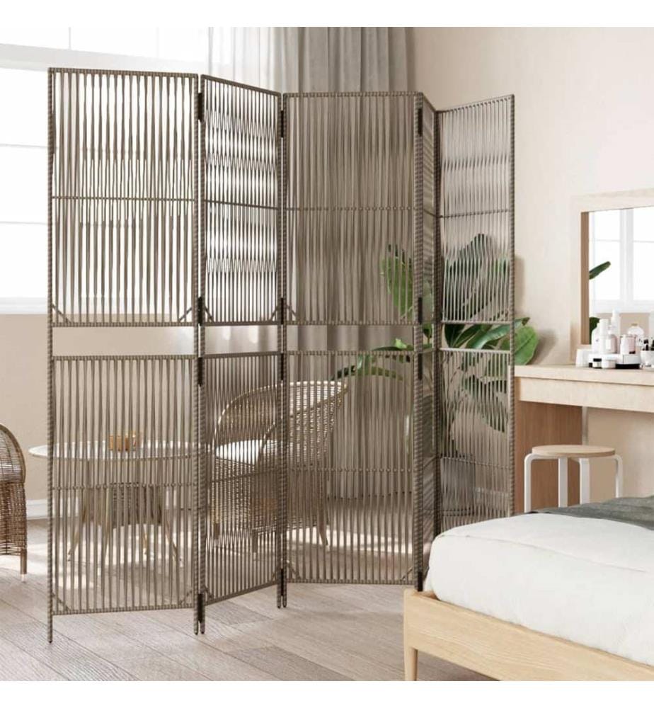 Paravent 5-tlg. Grau Poly Rattan