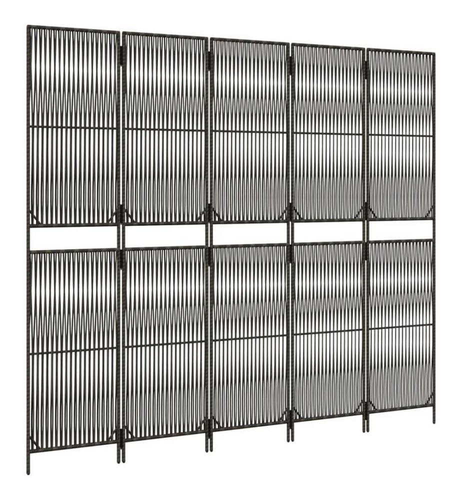Paravent 5-tlg. Grau Poly Rattan
