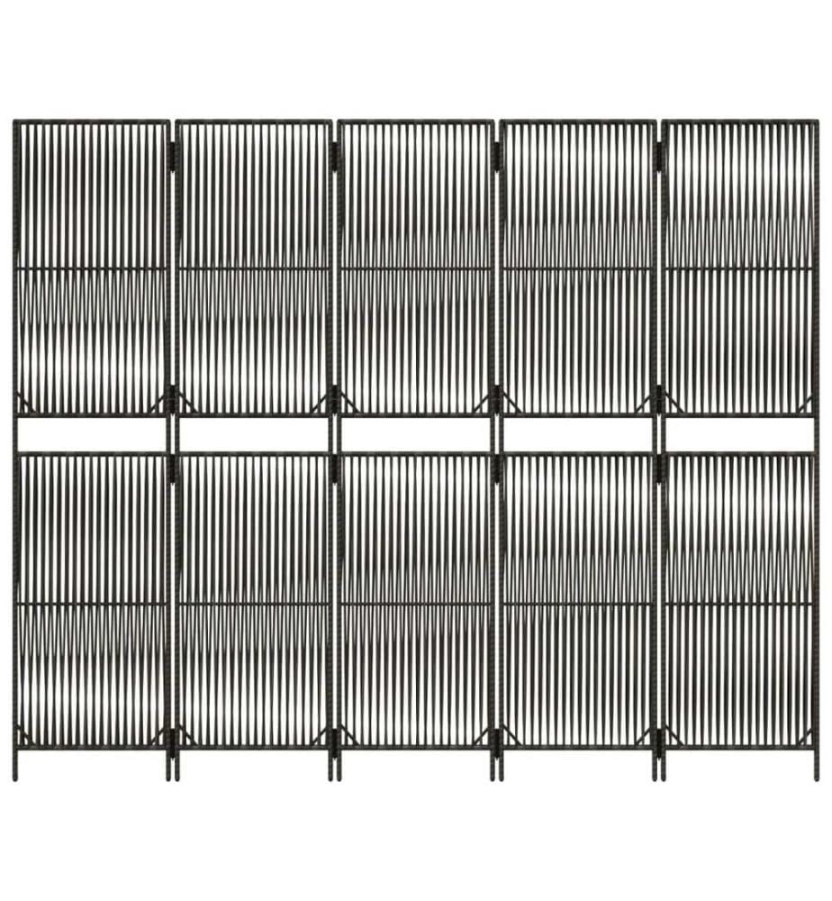 Paravent 5-tlg. Grau Poly Rattan