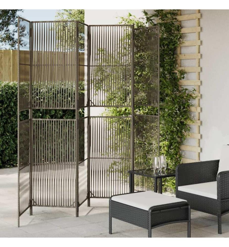 Paravent 6-tlg. Grau Poly Rattan