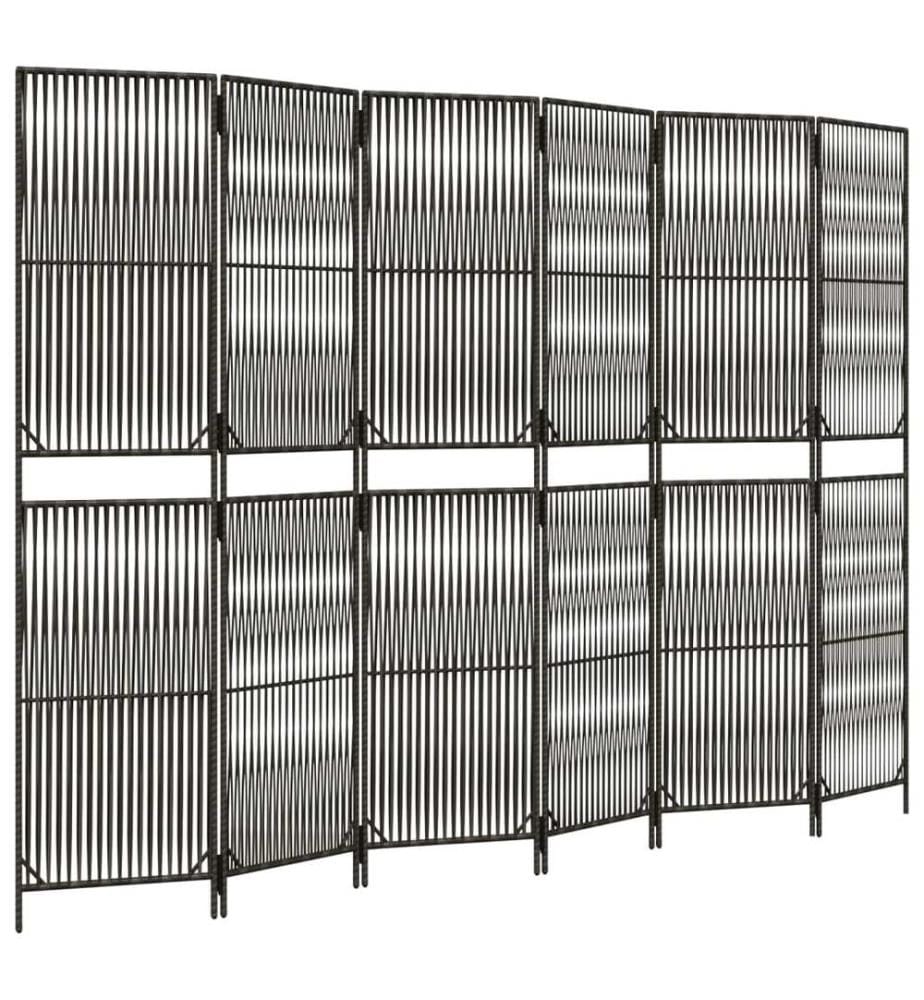 Paravent 6-tlg. Grau Poly Rattan