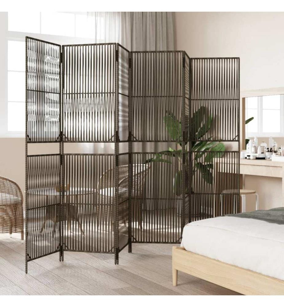 Paravent 6-tlg. Grau Poly Rattan