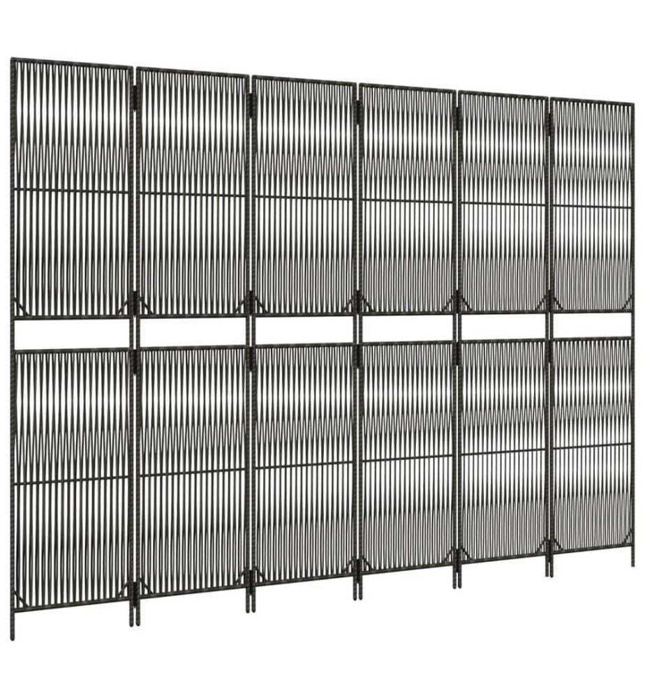 Paravent 6-tlg. Grau Poly Rattan