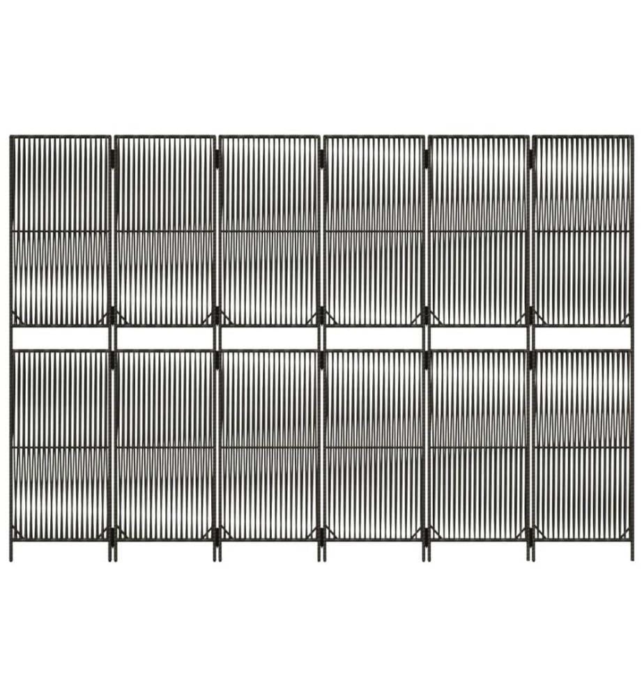 Paravent 6-tlg. Grau Poly Rattan