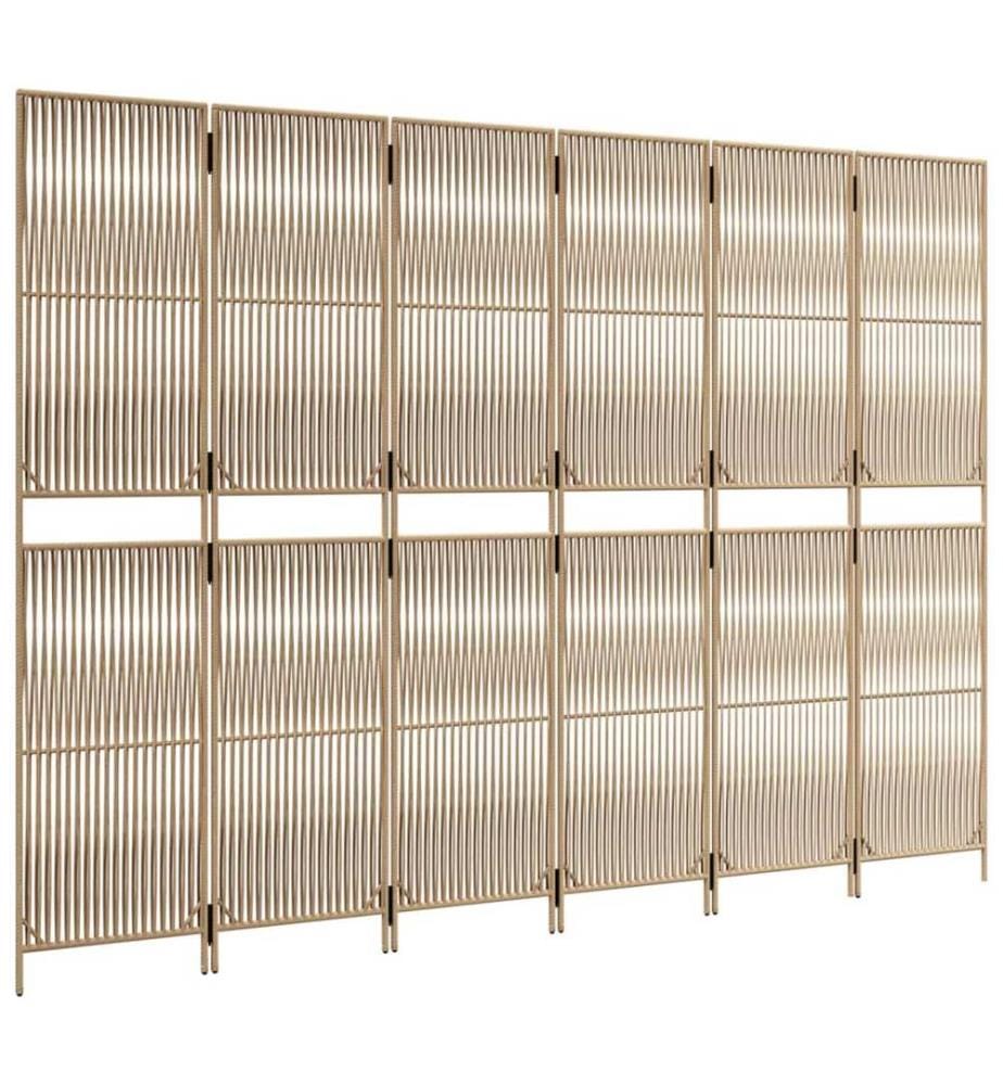 Cloison de séparation 6 panneaux beige résine tressée